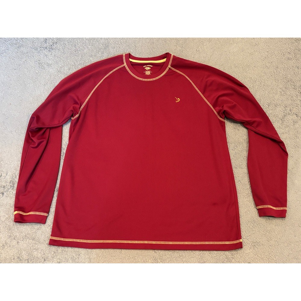 Reel Legends Mens Large Red Performance Long Sleeve Fishing Shirt Waffle Knit
